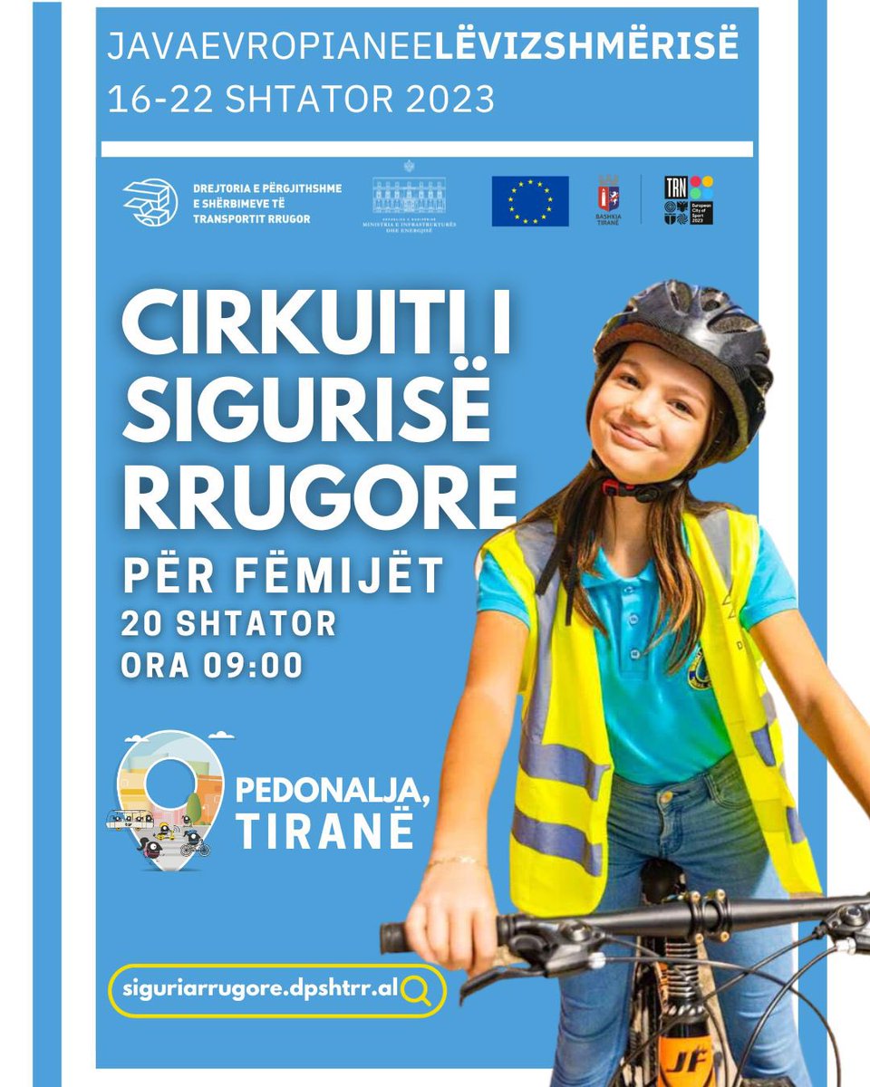 👋Hej, shihemi në Pedonalen e Tiranës për #EuropeanMobilityWeek!💚 
🗓️me Bashkinë Tiranë në Cirkuitin e Sigurisë Rrugore! ✅
🤝Bashkohu të edukojmë brezat e rinj duke u argëtuar me arts & crafts, këndin e sigurisë rrugore dhe shumë praktika për një qytet Evropian e të sigurt!🚦🚴🏻‍♂️