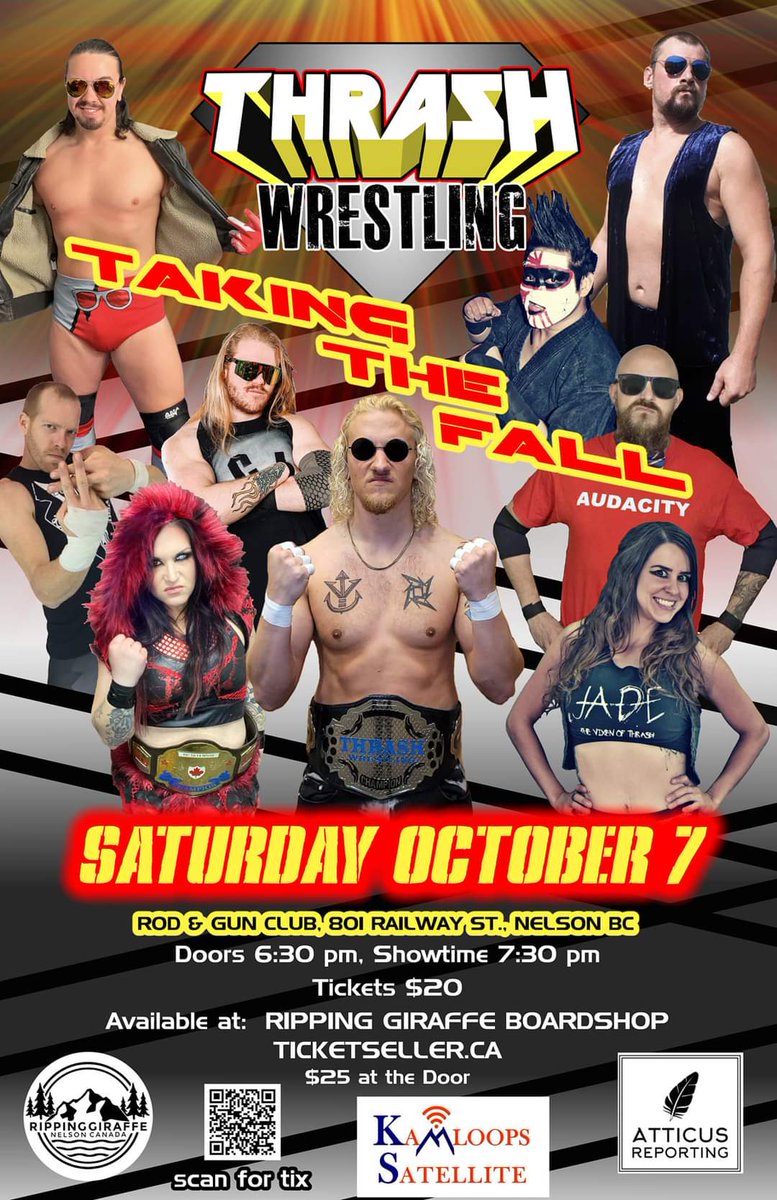 DanniDeeds's tweet image. Kootenays, here we come!

Thrash Wrestling debuts in #TrailBC on Oct 6, followed by their return to #NelsonBC on Oct 7.

Tickets at ticketseller.ca