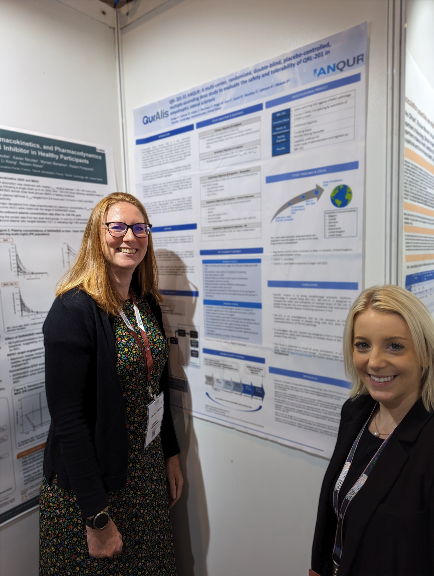 QurAlisCo's tweet photo. QurAlis at #PACTALS23! VP, ClinOps @KristinaJohnson (l) & assoc. dir., ClinOps @SamanthaRubino (r) presented on our QRL-201 ANQUR clinical trial - 1st-ever study to evaluate a therapy that rescues #STMN2 expression in #ALS patients. #precisionmedicine #neurodegenerativediseases https://t.co/97V1HXbaBj