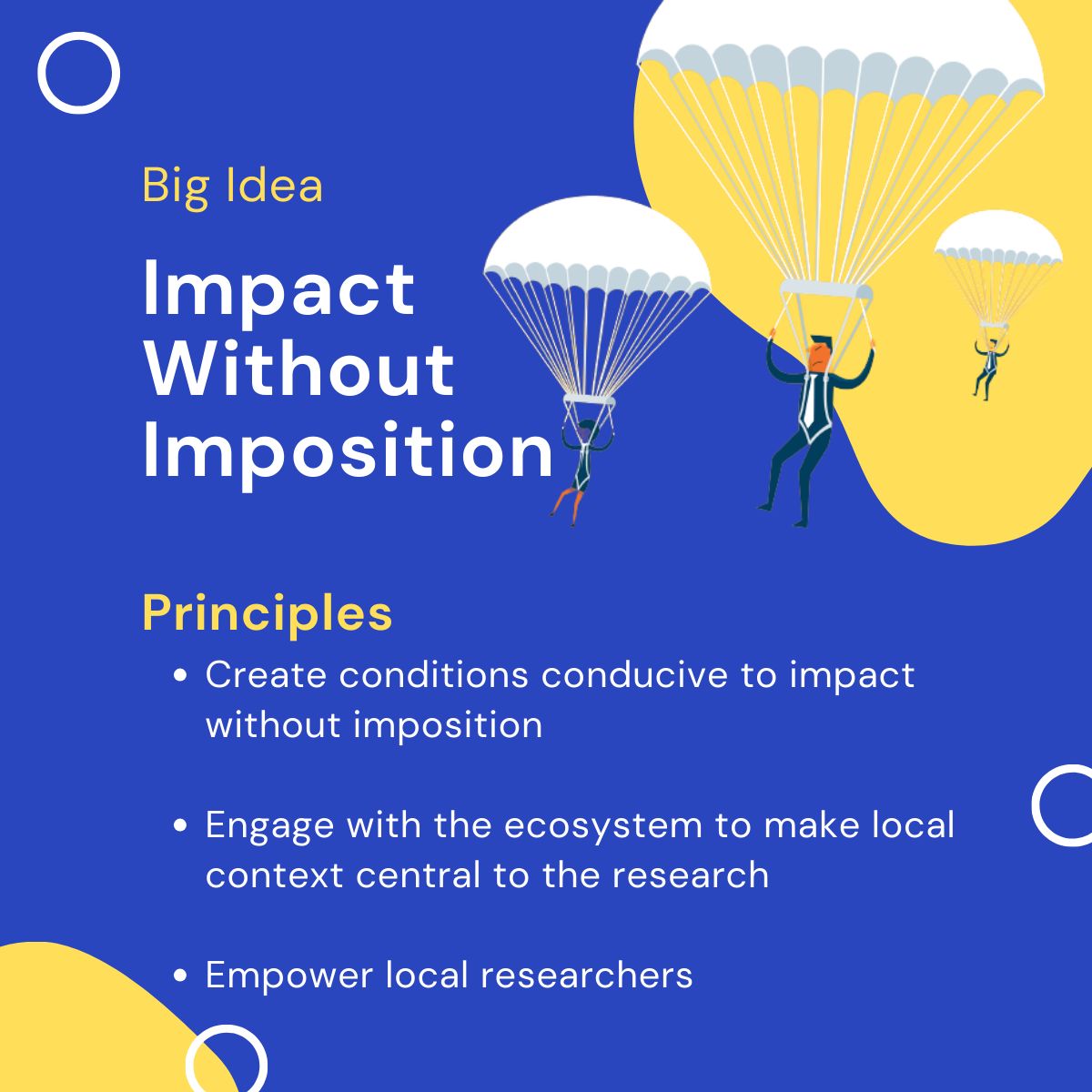 #Impact without Imposition: How can academics from the Global North have an impact without imposing their ideas and mindset on people in the Global South? We offer three principles, takeaways, and challenges for academics and change makers interested in resolving this conundrum.
