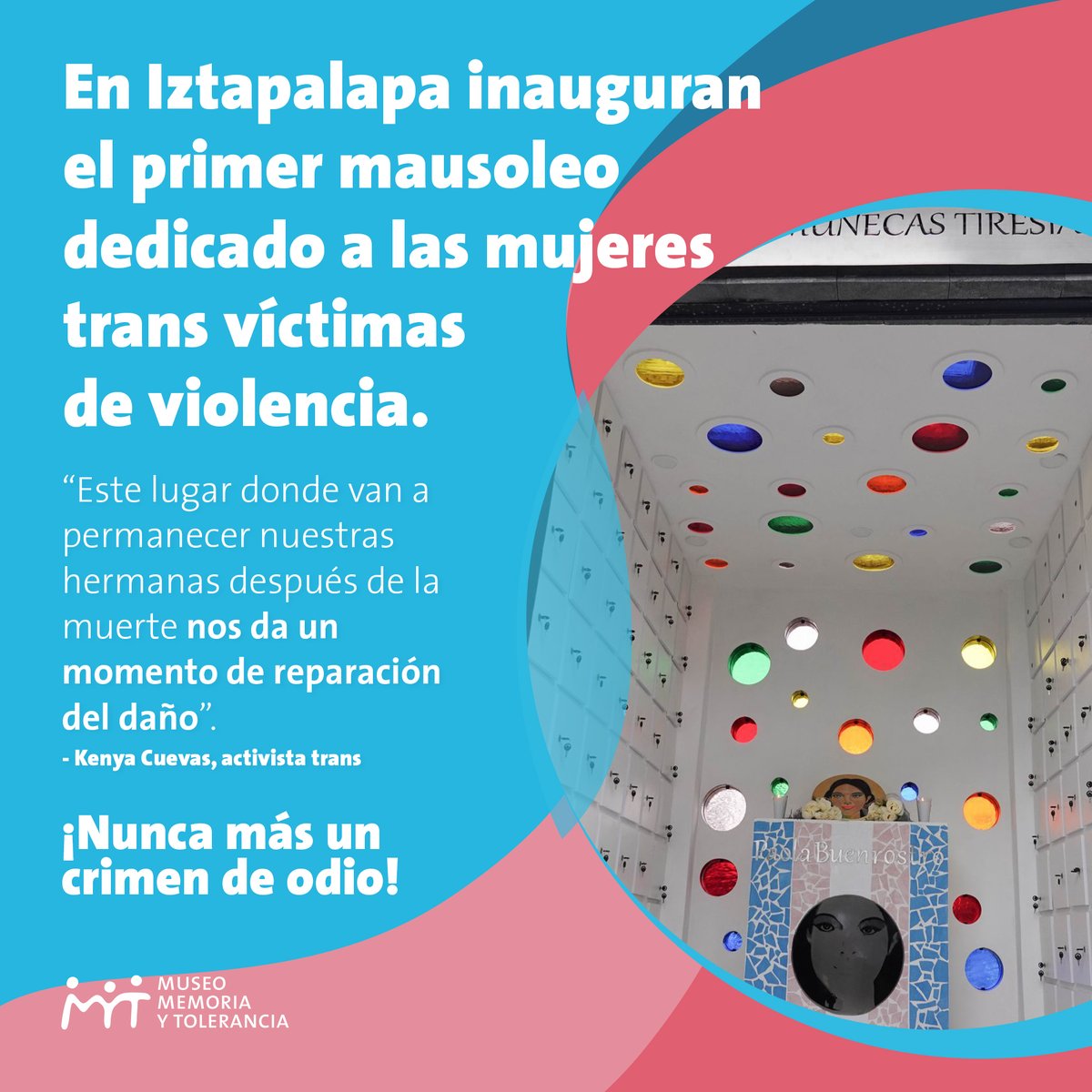 🏳️‍⚧️ El Mausoleo Tiresias tiene el propósito de conmemorar y proporcionar un descanso digno a las víctimas de la transfobia.

La discriminación y el odio dirigidos hacia la comunidad trans obstaculizan el pleno ejercicio de sus derechos humanos.

#MujeresTrans #Trans #Transfobia