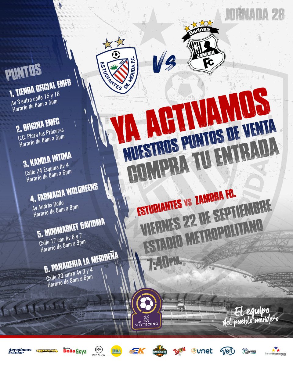 ¡HEY ROJIBLANCOS, la cita es el viernes en el Metropolitano! 🏟

📍¡Compra tus entradas y vamos juntos por la victoria! 🔝👊🏻

2️⃣8️⃣ 🔜<a href="/ZamoraFutbolC/">Zamora Fútbol Club</a>
🎟 Tribuna Este y Norte: 2$
🚺 Damas ingresan gratis 
👦🏻 Niños hasta 15 años ingresan gratis

#ElEquipoDelPueblo 🇲🇨
#LigaSoyTechno