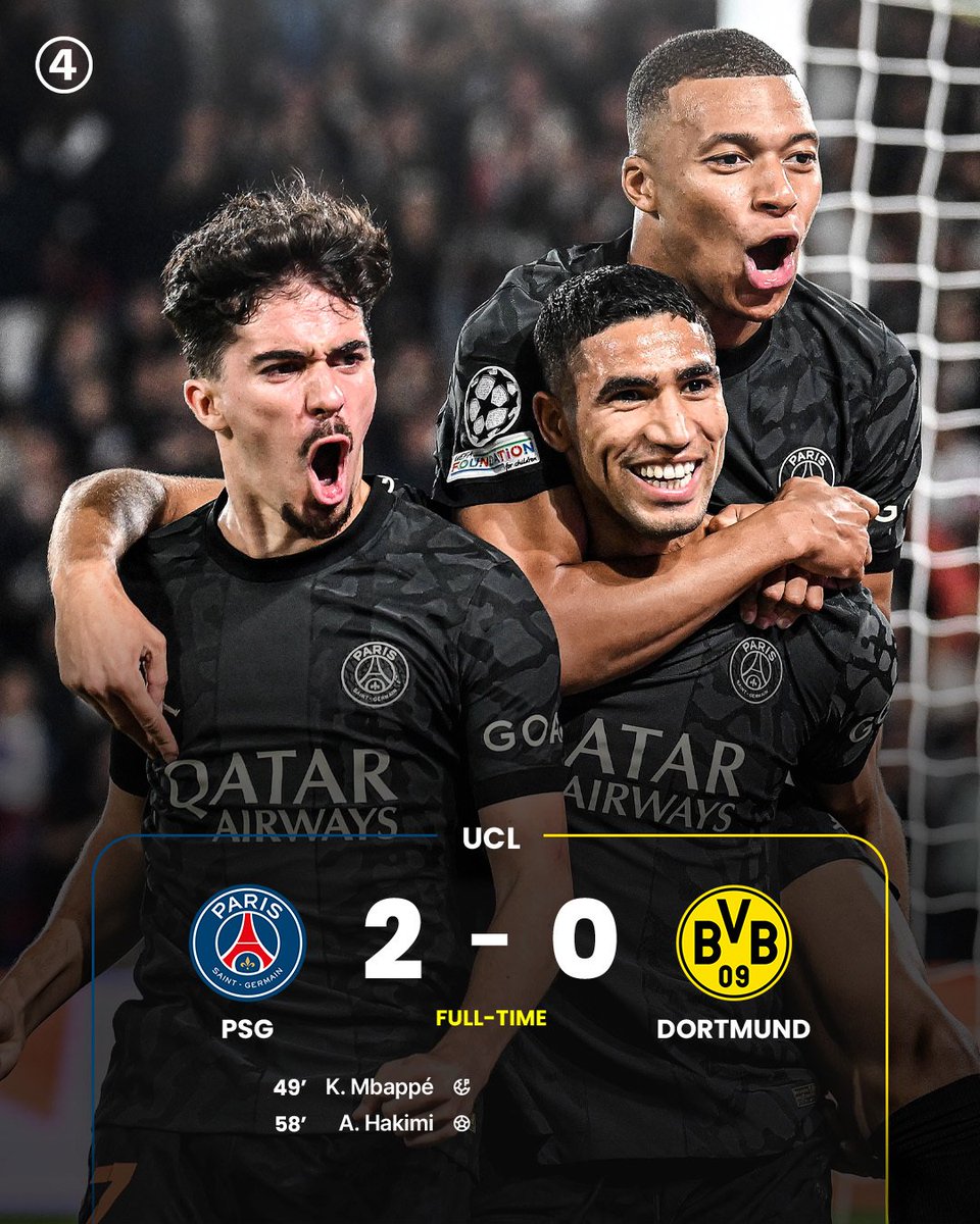 Real_Haiti20's tweet photo. Voici comment se sont terminés les matchs de Ligue des Champions

 🔵PSG 2-0 Dortmund 🟡
 🟠Shakhtar 1-3 Porto 🔵
 🔵 M. City 3-1 Étoile Rouge 🔴
 🔵 Latium 1-1 Atlético 🔴
 🔴 Barça 5-0 Anvers ⚪️
 🔴Feyenoord 2-0 Celtic🟢 https://t.co/AMZ3Dv97tw