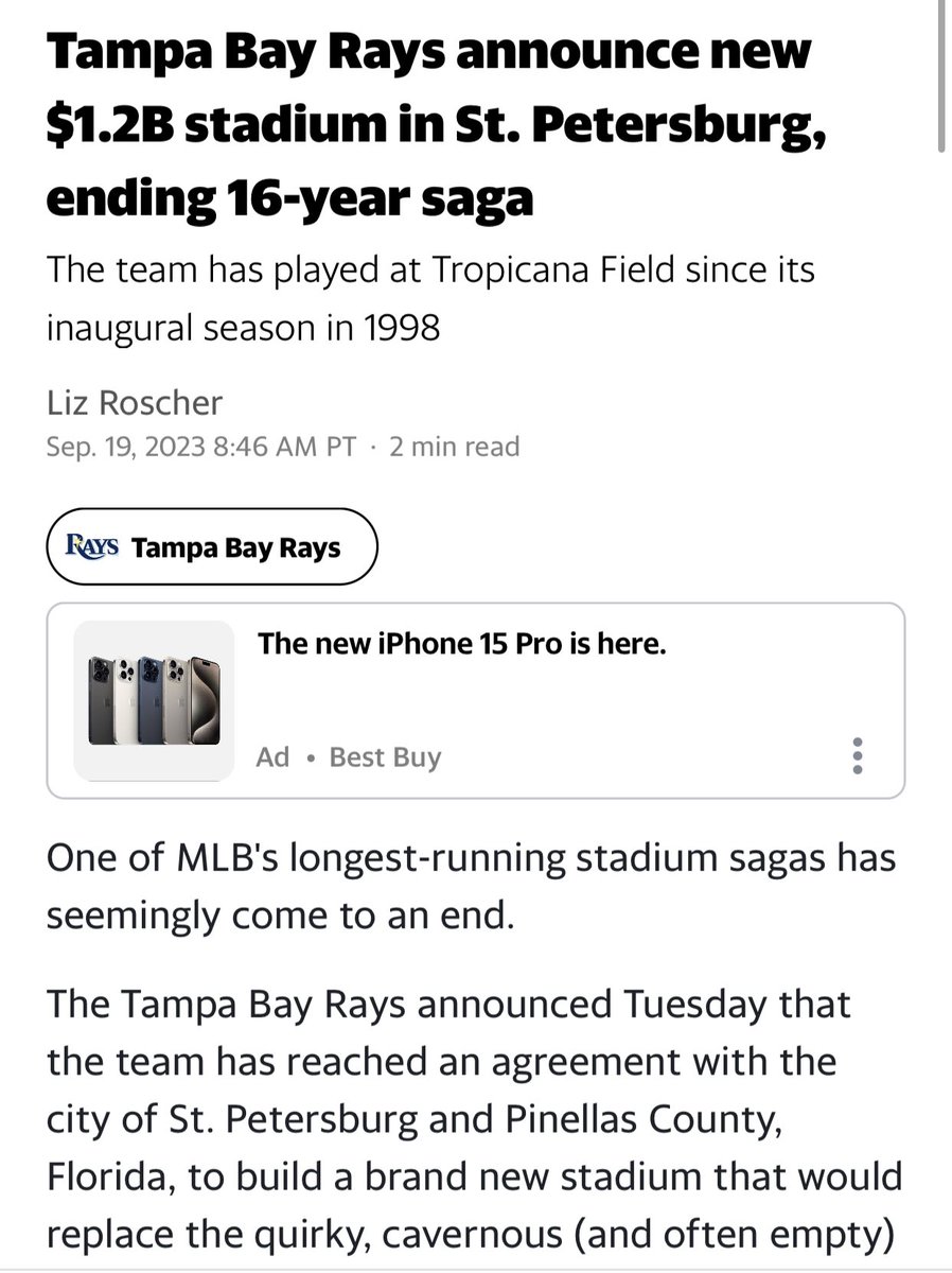 I had always heard that the location of the stadium was bad. That the fan base had to drive too far to get to the stadium? #TampaBayRays #mlb