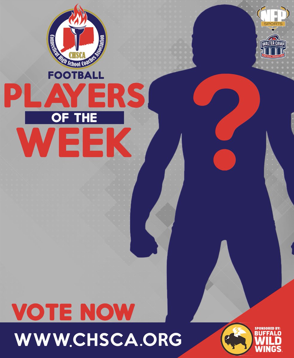 CHSCA (@cthsca) on Twitter photo Congratulations to all the <a href="/WalterCampFF/">Walter Camp Football</a> HS FB Conference Players of the Week! Let’s get the votes rolling for the State-Wide Offensive & Defensive Players of the Week for Week 2 at: chsca.org ! A big thanks to our sponsor <a href="/BWWings/">Buffalo Wild Wings</a> <a href="/NFP_CTEast/">NFP Sports - CT East</a> <a href="/NFP_CTWest/">NFP Sports-CT West</a> #cthsfb Congratulations to all the <a href="/WalterCampFF/">Walter Camp Football</a> HS FB Conference Players of the Week! Let’s get the votes rolling for the State-Wide Offensive & Defensive Players of the Week for Week 2 at: chsca.org ! A big thanks to our sponsor <a href="/BWWings/">Buffalo Wild Wings</a> <a href="/NFP_CTEast/">NFP Sports - CT East</a> <a href="/NFP_CTWest/">NFP Sports-CT West</a> #cthsfb