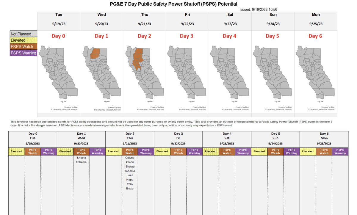 RobMayeda's tweet image. Potential power shutoff areas via @PGE4Me with dry north wind expected to increase late Wednesday into Thursday for interior NorCal and along the North Bay mountains. #CAwx 9/19/2023 @nbcbayarea