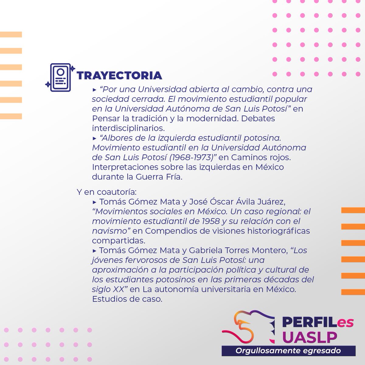 LaUASLP's tweet photo. En septiembre #MesdelaUASLP 💙💛🦅 hacemos un reconocimiento a nuestras y nuestros egresados de las más de 100 carreras que integran la oferta académica de esta universidad pública.
Gracias a ellos, la #UASLP está ¡en todas partes!
#PerfilEsUASLP
#OrgulloUniversitario
@csyhUASLP https://t.co/JIhlo2bzcn