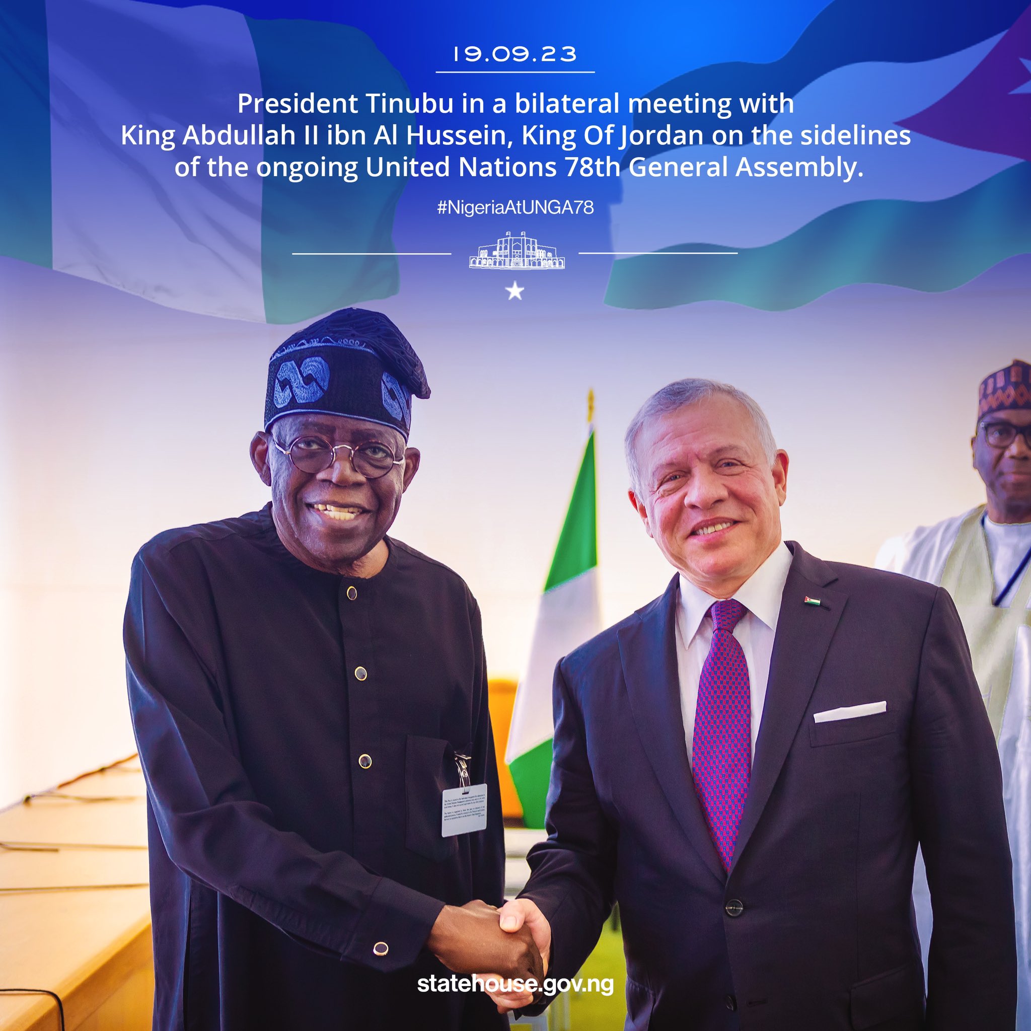 Photo News: President Bola Tinubu @officialABAT in a bilateral meeting with King Abdullah II ibn Al Hussein, King Of Jordan on the sidelines of the ongoing United Nations 78th General Assembly. #PBATatUNGA78 #NigeriaAtUNGA78 #UNGA78