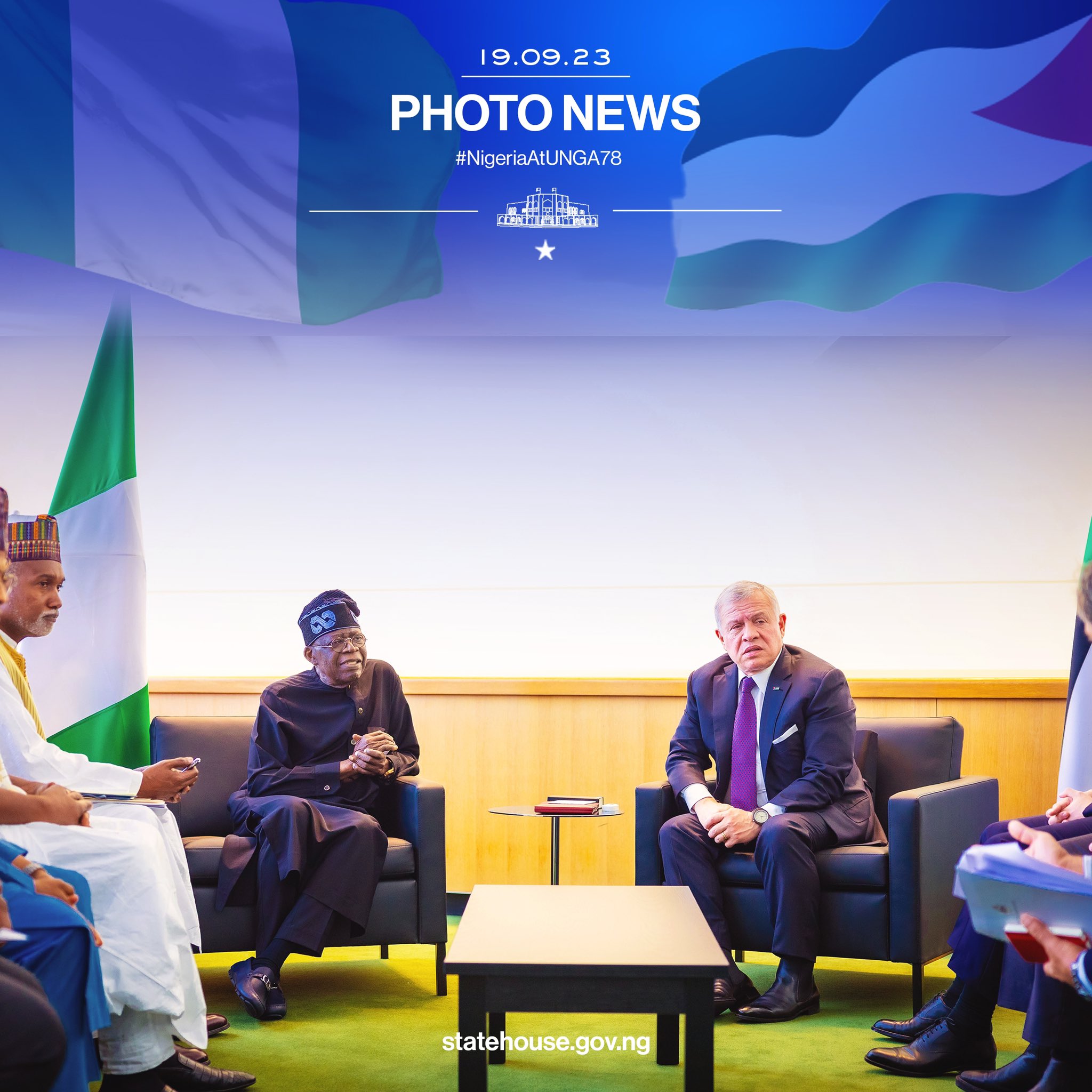 Photo News: President Bola Tinubu @officialABAT in a bilateral meeting with King Abdullah II ibn Al Hussein, King Of Jordan on the sidelines of the ongoing United Nations 78th General Assembly. #PBATatUNGA78 #NigeriaAtUNGA78 #UNGA78