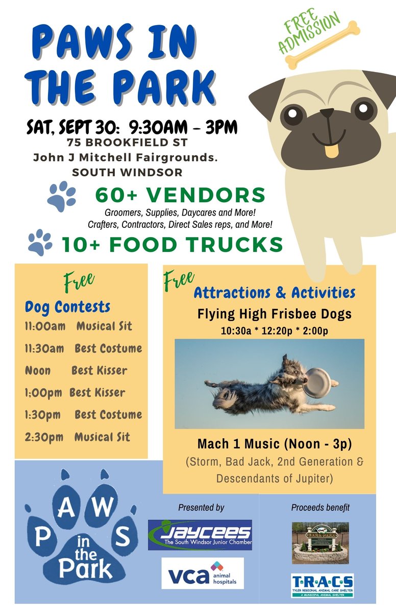 Miss Cutie Pie's Dog Treats will be at Paws In The Park! Bring your pups for contests and watch Flying High Frisbee Dogs! Visit misscutiepies.com