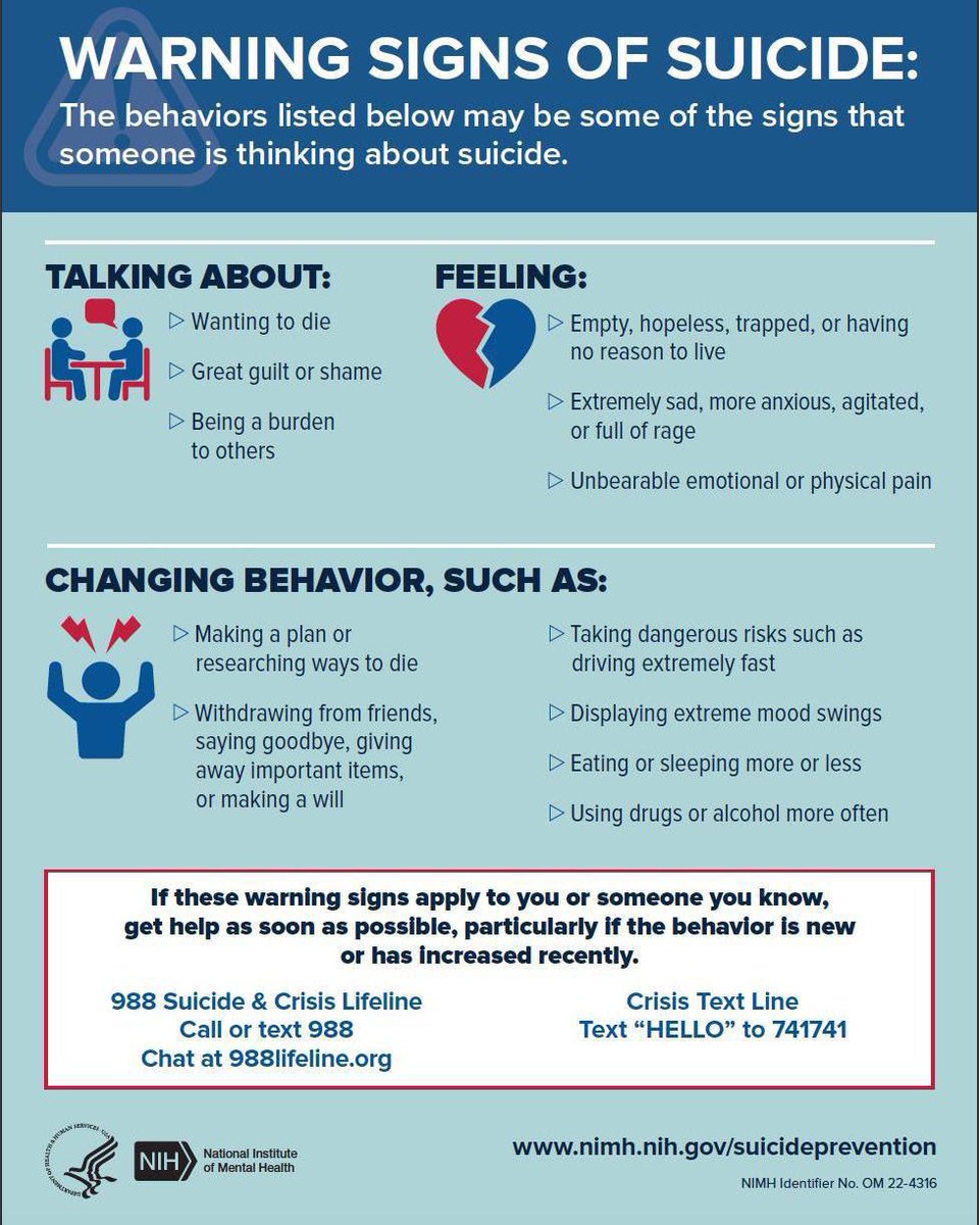 SharpAssessment's tweet image. September is Suicide Prevention Month. Know how to identify early warning signs &amp;amp; how to get help Learn about behaviors that may be a sign that someone is thinking about suicide. For more information, visit go.usa.gov/xVCyZ 

 #SuicidePreventionAwarenessMonth 
#shareNIMH