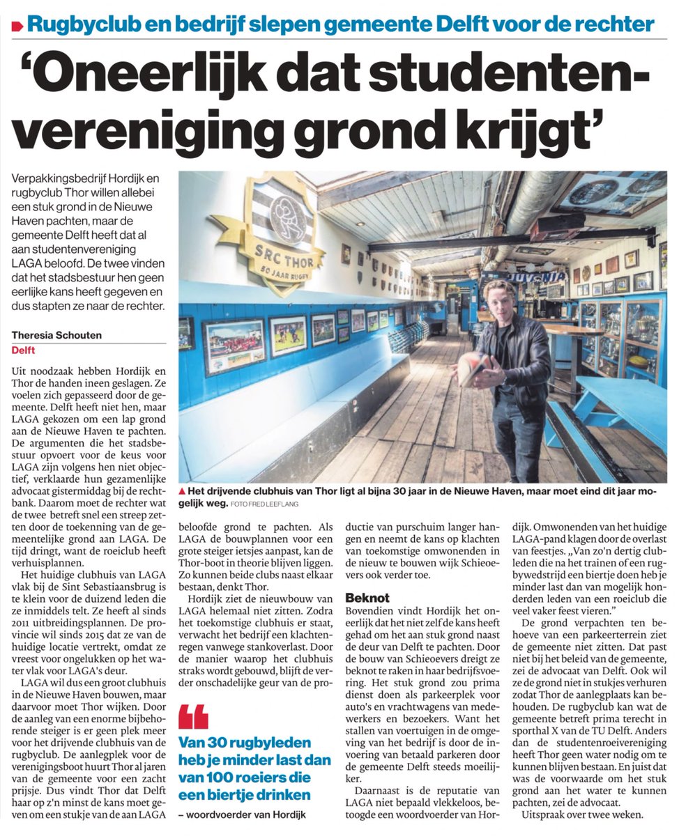 Zuidpoort's tweet photo. @ADDelft :”Oneerlijk dat studentenvereniging grond krijgt” 
Rugbyclub en bedrijf slepen gemeente #Delft voor de rechter.

Het huidige clubhuis van @DSRVLAGA vlak bij de Sint Sebastiaansbrug is te klein voor de duizend leden die ze inmiddels telt. https://t.co/TxjHBGFyrJ