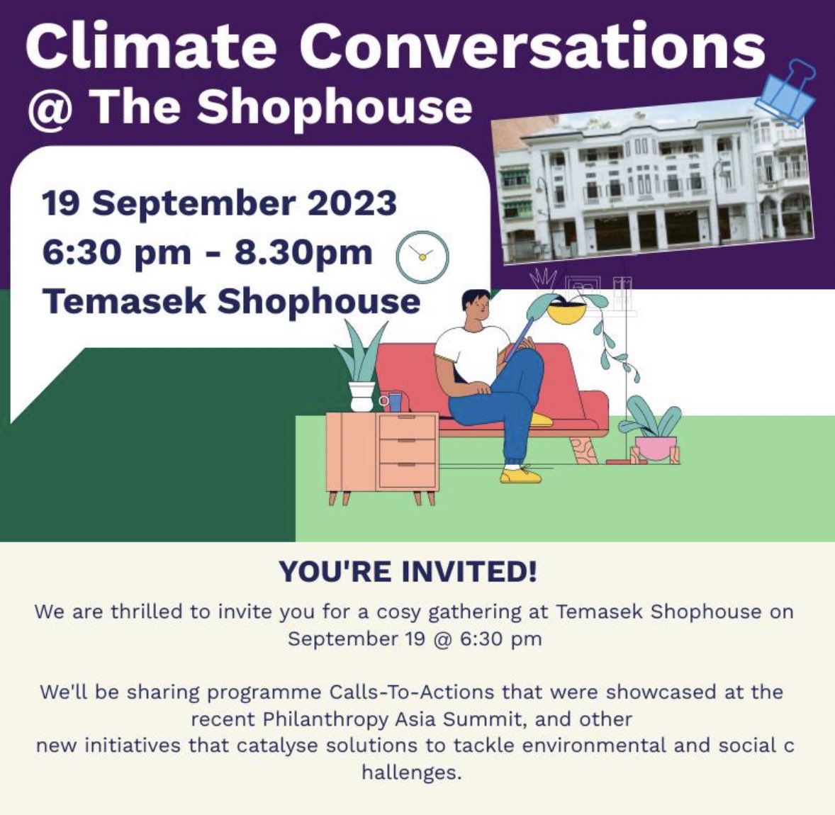 drostontang's tweet photo. Climate conversations last evening!
Great to see familiar faces in the audience 😁 and engaging in meaningful dialogues on grants, funds surrounding healthcare, education and climate action.
#temasektrust #CIIP #philantrophyasiasummit #amplifier #coaxis #impacthub https://t.co/ilvEgcJ4l0