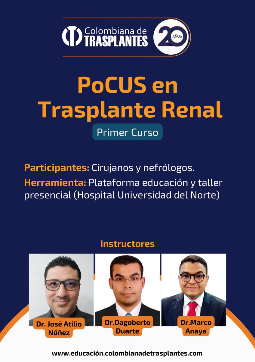 joseatilionr's tweet photo. Mañana!! Primer curso de @coltrasplantes 
#POCUS en trasplante renal
Honrado de participar junto a @Nefrotweet y Dagoberto en esta iniciativa en @HospUninorte 
Haremos Ecocardio, US renal, VExUS y US Vascular enfocado al pre y post trasplante renal
💪💪💪 https://t.co/Uc7kOhg1YZ