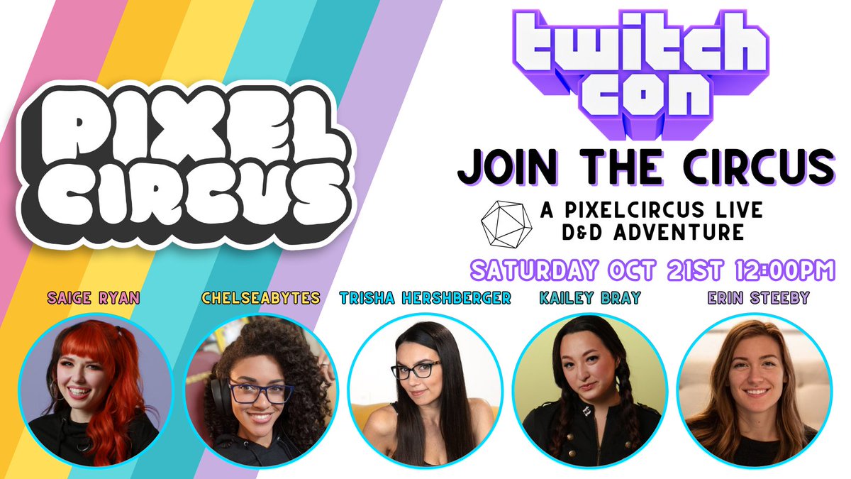 ThePixelCircus's tweet image. We will see you at Twitchcon Las Vegas! Join us live Oct 21st at 12:00pm in the FrankerZ theater. Our live audience will get to help @NotSaige steer the story, so you don't wanna miss it!

@ChelseaBytes @thatgrltrish @HapaBarbarian @erinsteeby