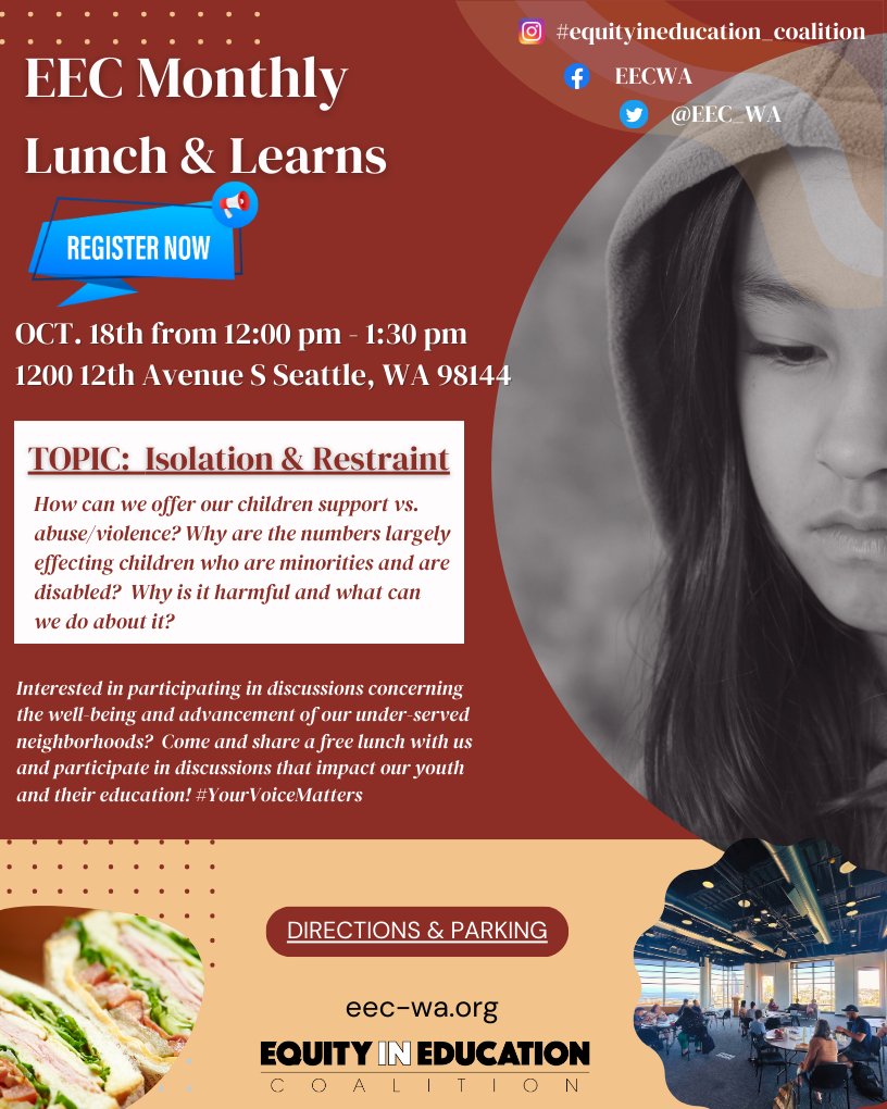 Save the Date for our next Lunch and Learn! It's important to share our thoughts, solutions, and ideas as a community on matters that impact our youth so heavily. Hope to see you there! Register Here: eec-wa.org/event/isolatio…