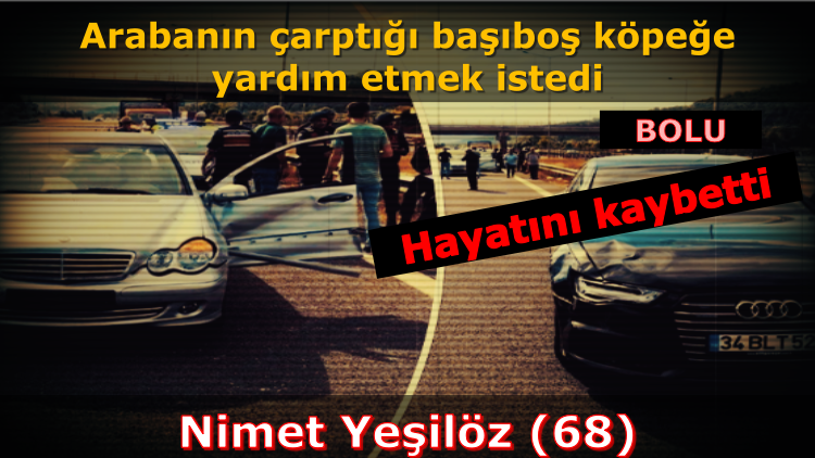 ÖLÜM ‼️ 

📍Bolu

<a href="/TrafikEgm/">EGM Trafik Başkanlığı</a> <a href="/KarayollariGM/">Karayolları Genel Müdürlüğü</a> 

Anadolu Otoyolu'nda yola fırlayan köpeğe çarpan otomobilden inen Nimet Yeşilöz'e, hızla gelen başka bir araç çarptı. 

Ağır yaralanan Yeşilöz, kaldırıldığı hastanede yaşamını yitirdi.

Kaynak: DHA
dha.com.tr/gundem/kopege-…

🔶