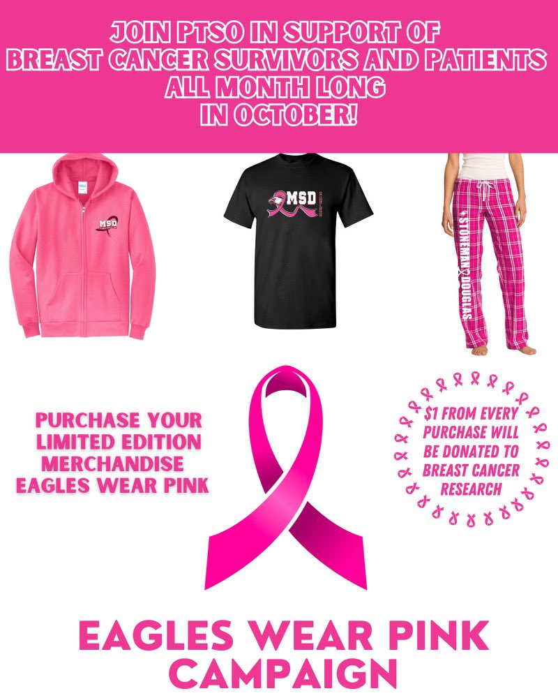 💞EAGLES WEAR PINK 💞

💖Order your pink mercha￼ndise in support of breast cancer survivors &amp; patients TODAY!💖

Sales close 9/29 @ 11:59pm.

Items are ONLY available via pre-order. 

msdptso.com/s/shop