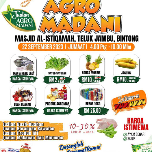Orang Orang Bintong❗️❗️❗️

Nak dapatkan barangan keperluan harian dengan penjimatan 10% -30%

Mai Ghamai -Ghamai ke 𝗝𝗨𝗔𝗟𝗔𝗡 𝗔𝗚𝗥𝗢 𝗠𝗔𝗗𝗔𝗡𝗜 @ 𝗠𝗔𝗦𝗝𝗜𝗗 𝗔𝗟 𝗜𝗦𝗧𝗜𝗤𝗔𝗠𝗔𝗛

Tarikh     : 22 September 2023( Jumaat )
Masa      : 4.00 Petang - 10.00 Malam
Tempat  :