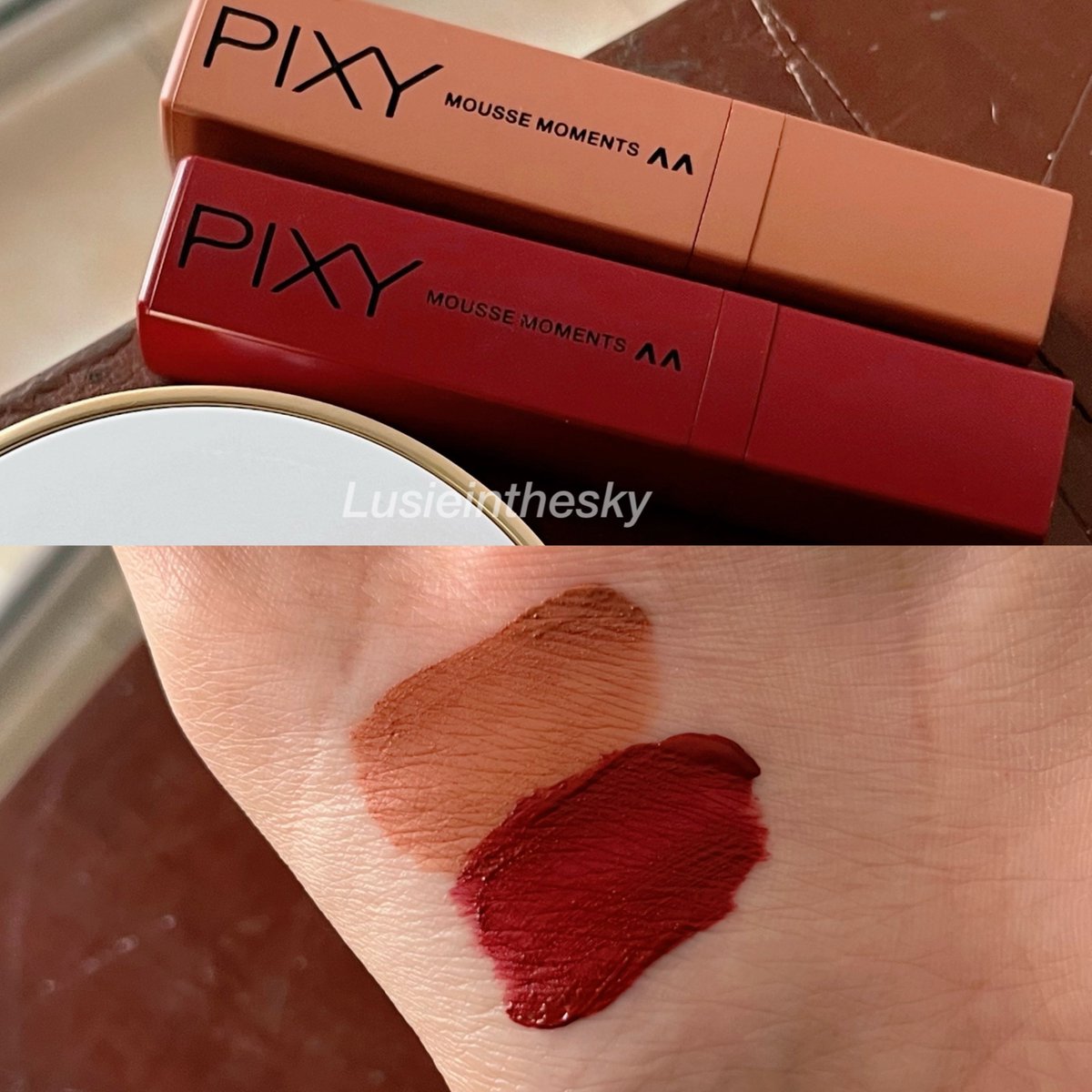 ombre lips na aku pake pixy mousse moments shade 5 + 2.
ini ringan bgtbgt sumpah feels so airy kayak gak pake apa2!!! 

- 5: shope.ee/7pRAwIwMu8
- 2: shope.ee/7pRAvWh2d0