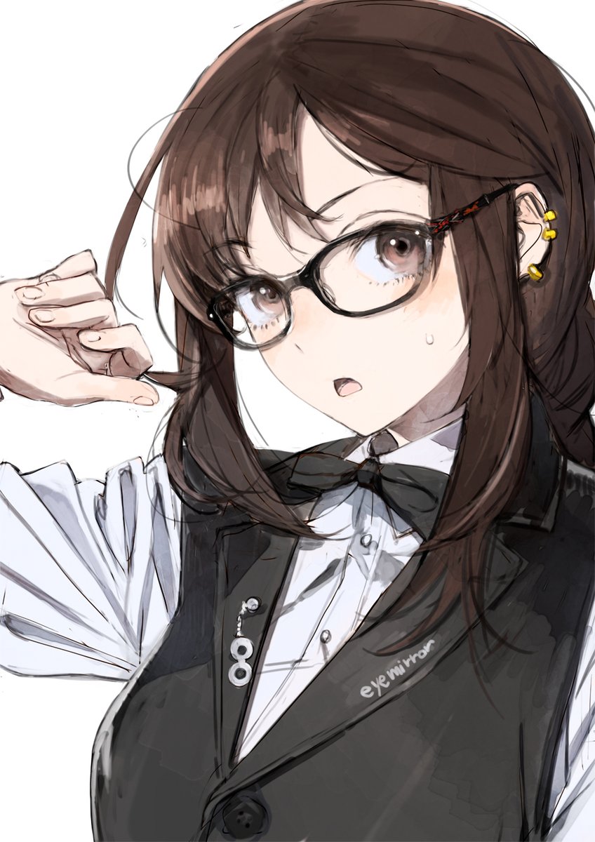 yu mei-ren (fate) 1girl multiple earrings brown hair glasses vest brown eyes jewelry  illustration images