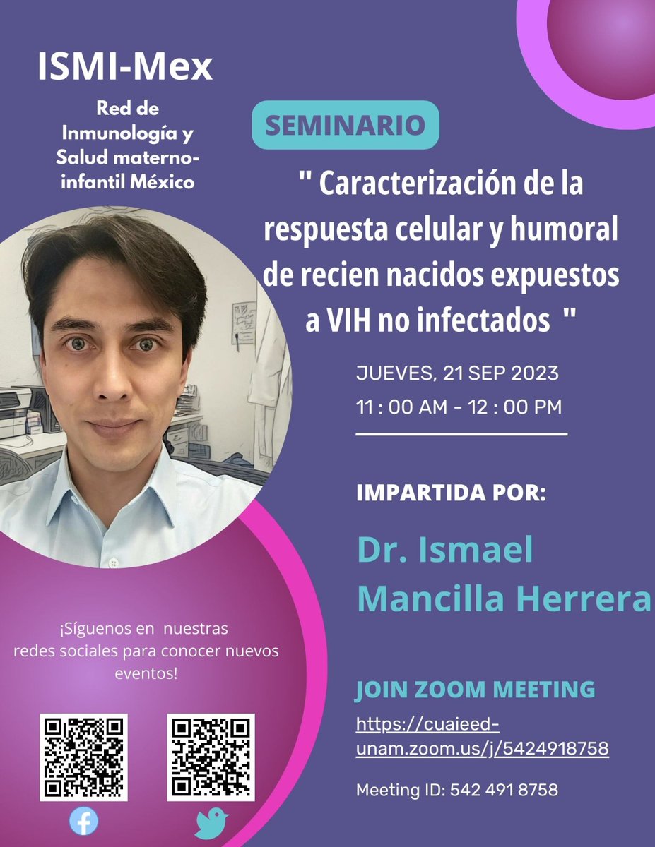 ISMI_Mex's tweet photo. Están todxs invitadxs el jueves.
@SMInmunologia @InmunoMetMX @MarionBrunck @OtonielRJ @manniehoy @Kempis_LA https://t.co/TZesk3o3N3