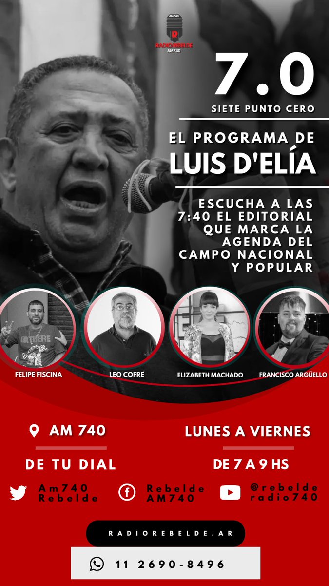 RadioRebeldeOK's tweet photo. Buen dia compañerxs 🧉Arrancamos con 7.0 el programa de
@Luis_Delia

Conducido por
@leocofre740
@machadoelizabet
y
@ffiscina
Déjale tu mensaje a Luis al 11 2690-8496 https://t.co/c5dsoH0jsv