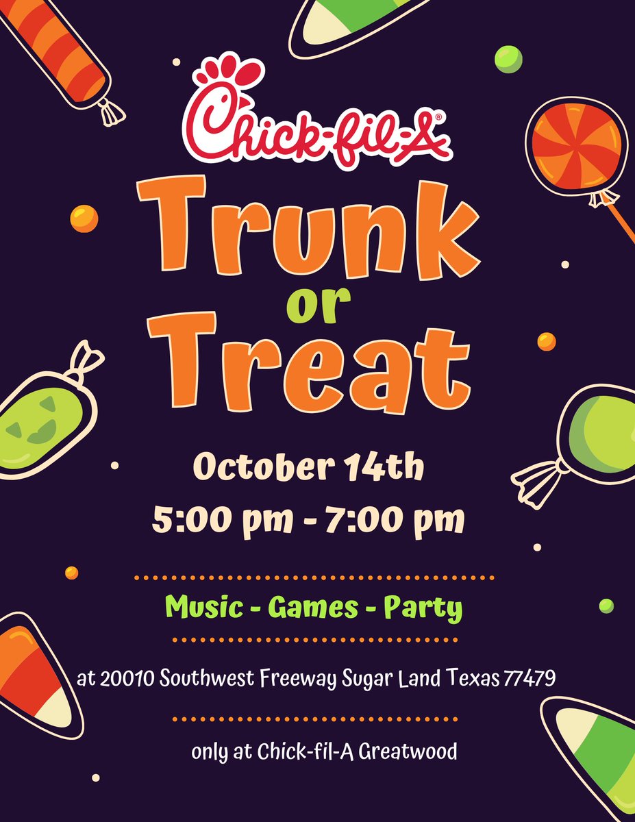 P.A.R. will be out handing out goodies at the Chick-fil-A Trunk or Treat taking place 10/14 at the Greatwood location from 5 - 7! Would love more Randle family at this event!  If you would like to participate, contact randlepar.president@gmail.com 
#ParentsatRandle