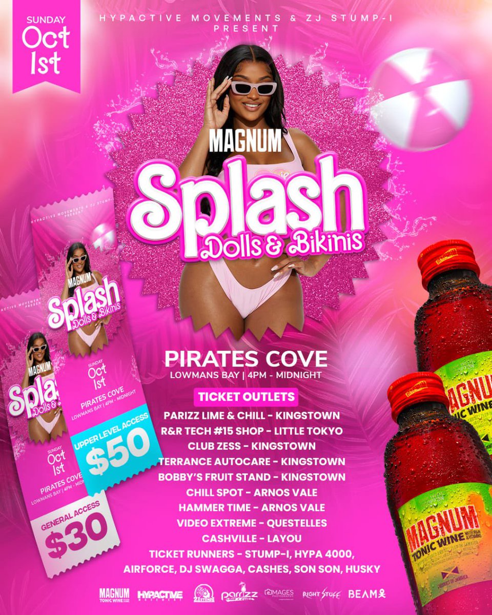 Shaneyhypez's tweet image. Get your Magnum Splash tickets 🎟️ available at various outlets 🇻🇨💦 Oct 1st #poolparty #vincy #islandparty #vibes #fun #music