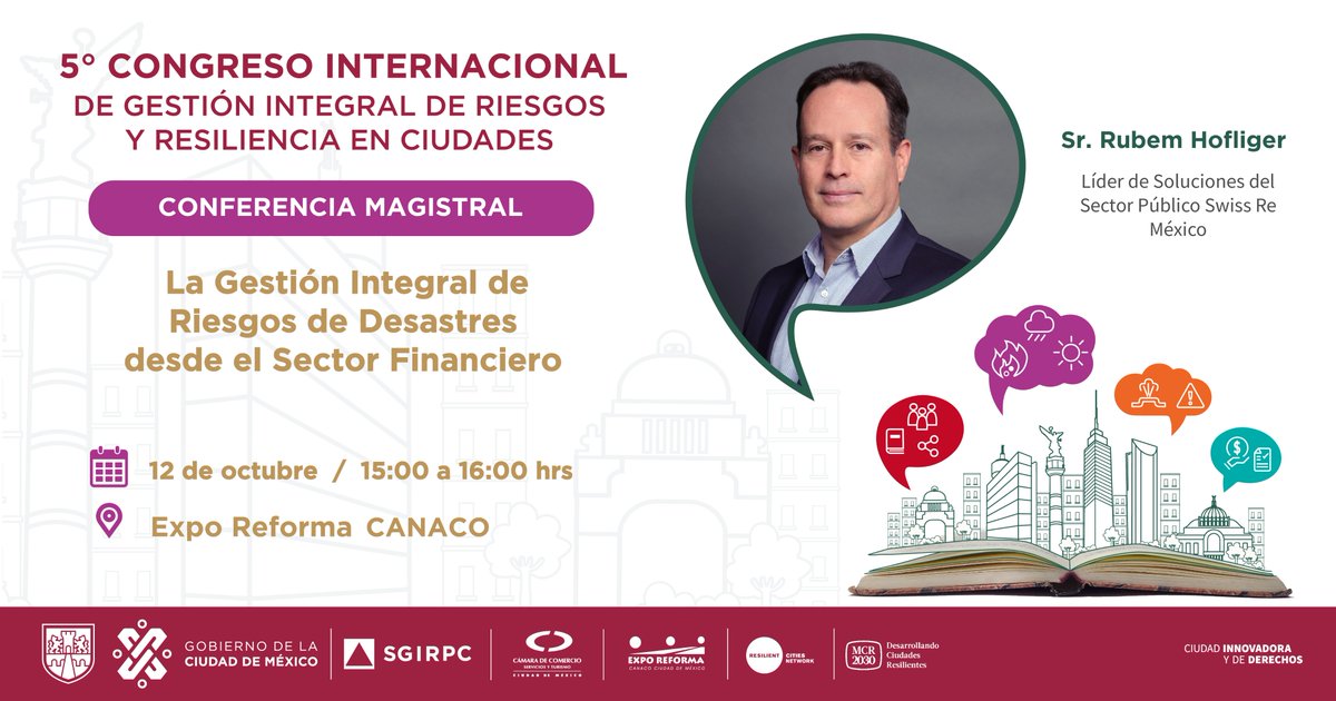 SGIRPC_CDMX's tweet photo. Conferencia Magistral "La Gestión Integral de Riesgos de Desastres desde el Sector Financiero".

🗓️12 de octubre de 2023
📍Expo Reforma @CANACOMexico
📝Registro: https://t.co/QQD7JGVXtK

#LaPrevenciónEsNuestraFuerza https://t.co/8zMRiITlBA