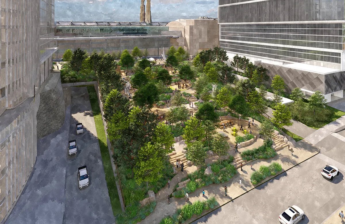 KevinBarryKC's tweet photo. Looking at the just-released South Loop Project renderings tonight! 

Latest plans explore closing Walnut Street - creating an eastern super block. https://t.co/OscQZMJPfP