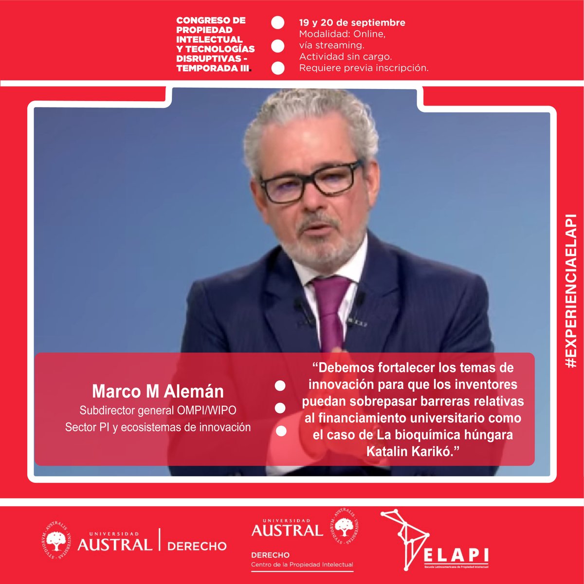 SomosELAPI's tweet photo. Finaliza la primera jornada del 3cer Congreso de #PI y Tecnologías disruptivas, organizado por el #CPI de @AustralDerecho y #SomosELAPI.
Agradecemos a los asistentes y expositores y los invitamos a participar de la jornada de mañana.
¡Revive el día 1! https://t.co/wXU46FAyDa https://t.co/AKdy2ErMeU