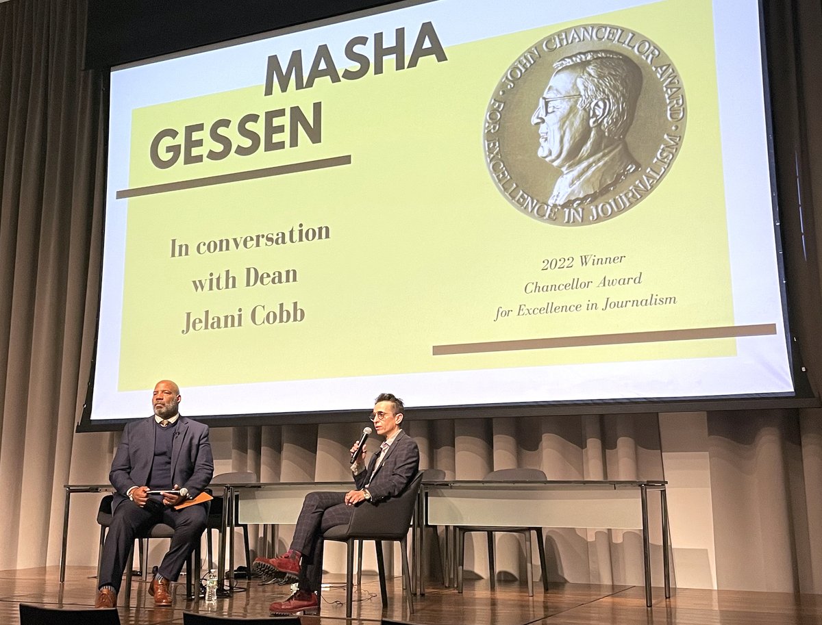 columbiajourn's tweet photo. This month's #OnAssignmentpodcast episode features the 2022 #Chancellor winner @newyorker's @MashaGessen in a riveting conversation with Dean Jelani Cobb about Russia, Ukraine and the rise of “stupid Presidents.” Listen here https://t.co/GWC0Nq4ZIb https://t.co/aHxZxGlgXU