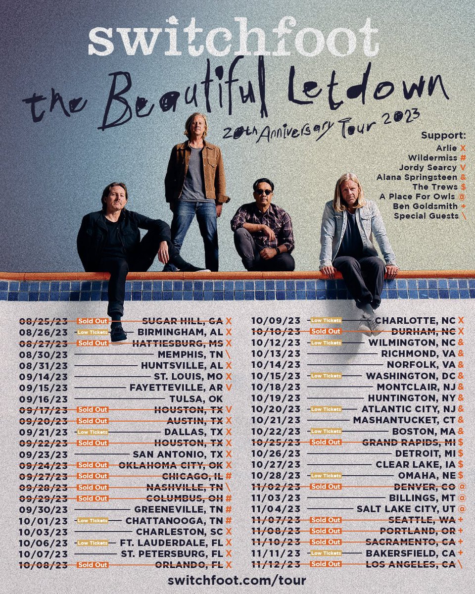 Tour has been insane 🤯! Shows are selling out quickly, so don’t sleep — such a dream to sing these songs with ya’ll 🫶 

🎟️: switchfoot.com/pages/tour

#band #music #rock #instamusic  #song #instagood #instagram #like #fyp #alternative #tour #thebeautifulletdown #livemusic
