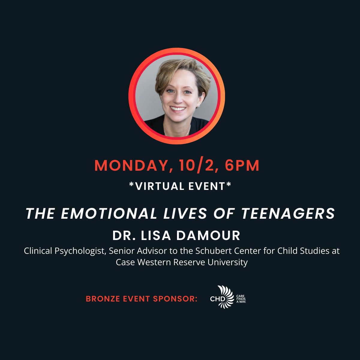 Our 2023-2024 Speaker Series begins with a Zoom Webinar on 10/2 at 6pm, "The Emotional Lives of Teenagers" with Dr. Lisa Damour. 

Register for the webinar at bit.ly/SPFDamour