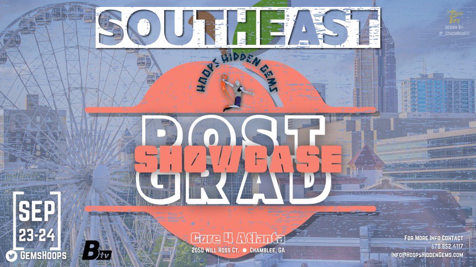 This weekend will be the 3rd annual Southeast Post-Grad Showcase in Atlanta, GA.

🏀College coaches
📍Core 4 Atlanta 
📺 BallerTv
🗓️ 9/23-9/24