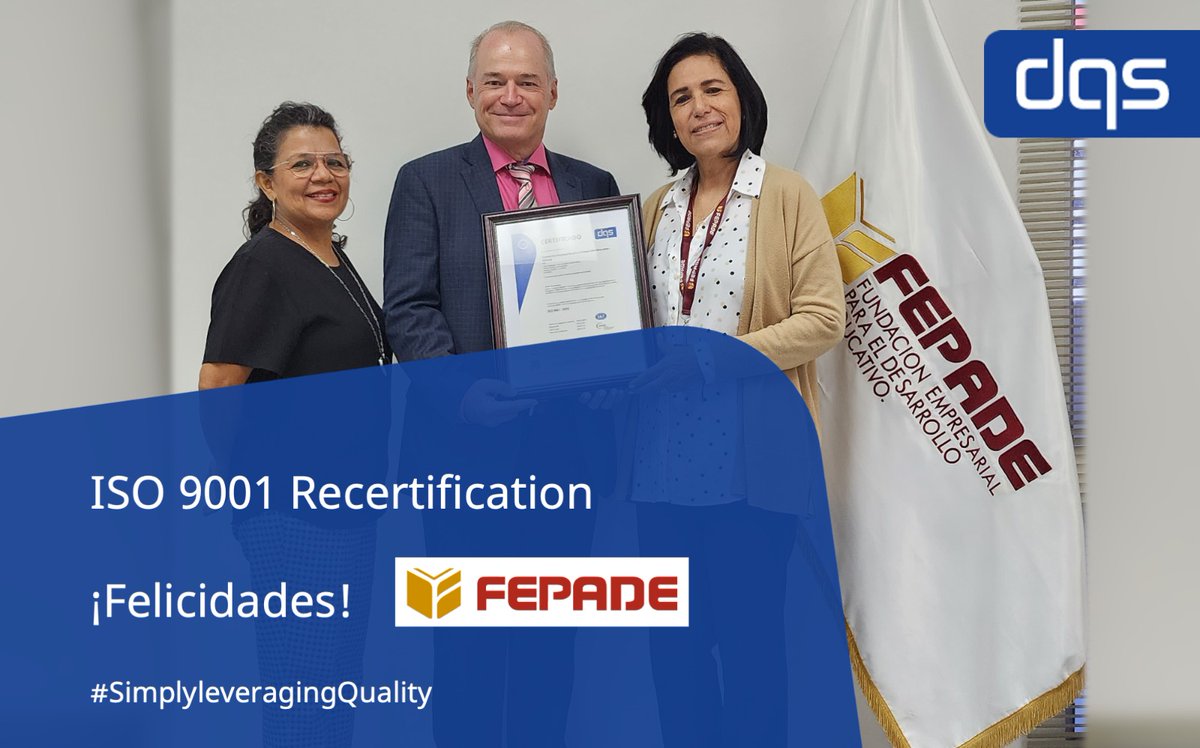 DQS_Caribe's tweet photo. Felicidades a @FEPADEsv por obtener la recertificación en ISO 9001🌟 Este logro refleja su compromiso con la calidad y la mejora continua, un gran ejemplo de liderazgo en el sector👏 #SimplyleveragingQuality #ISO9001 #calidad #OrgulloDQS https://t.co/APv2Bd07sP
