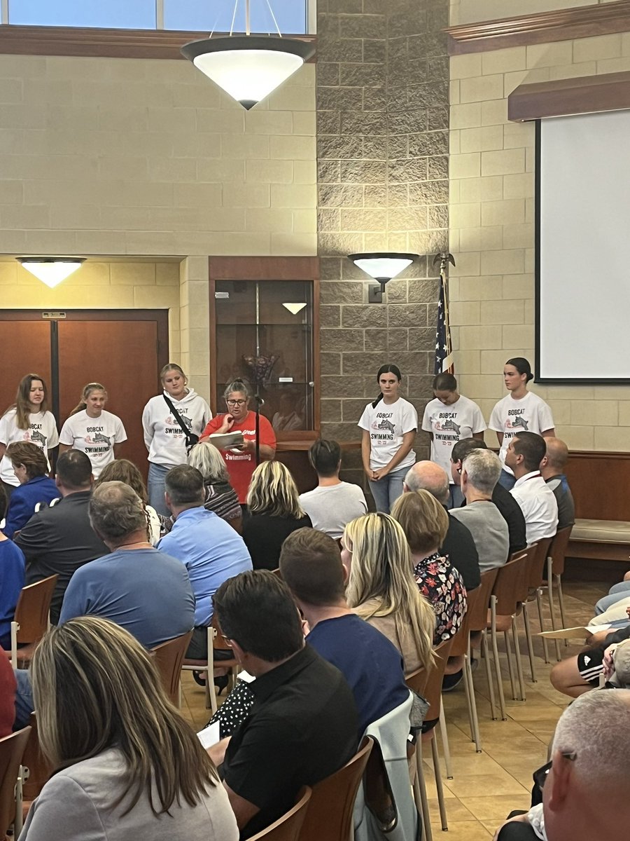 Members of our BGHS girls swim team being recognized for having the top team GPA in the State and #9 nationally! <a href="/BGSchools/">BG Schools</a> <a href="/BGHS_AD/">BGHS Bobcat Athletics</a>