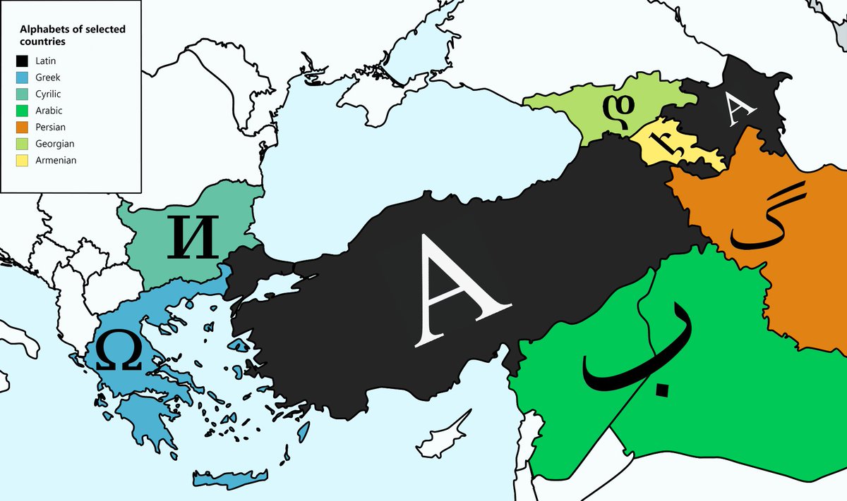 theepicmap's tweet photo. Turkey borders 8 countries with 7 different alphabets. https://t.co/E4cd6boJKR