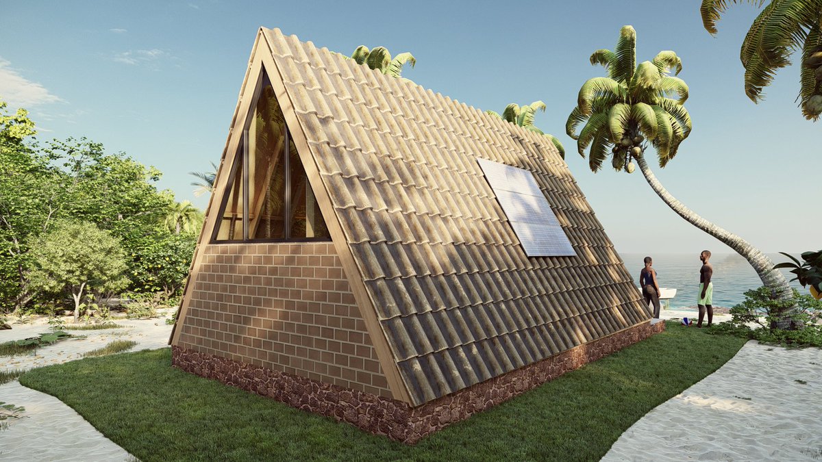 TpestateL's tweet photo. The same plan, different materials. All locally available and affordable when compared to the alternatives. This version is using halved bamboo for roofing. 

Bamboo is one of the best roofing materials and provides ample sturdiness. #tpestate #sierraleone #Sustainability #bamboo https://t.co/Of6xStrc0m