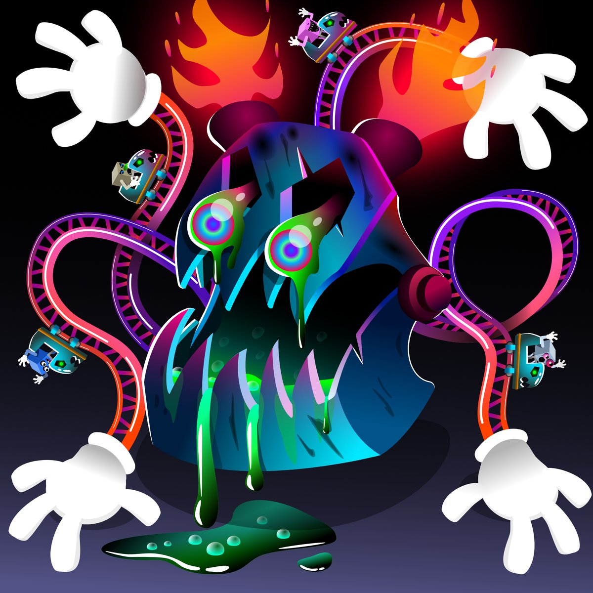 CCarnies's tweet photo. Reveal of collab with @MrVectorMan minting tomorrow afternoon sometime around noon or one pm PDT! Chromatic Inferno Coaster!! check out the listing if you want to read the story! 

Mr.Vector Man will also have one dropping in his collection as well!

https://t.co/majSU7kuG5 https://t.co/XKOCg7y6ep