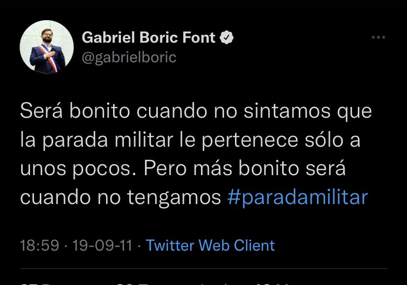 Guit1O's tweet photo. @adnradiochile Toda la razón ministra, tienen odio por los actos patrios https://t.co/YZ6ZMSEXzZ