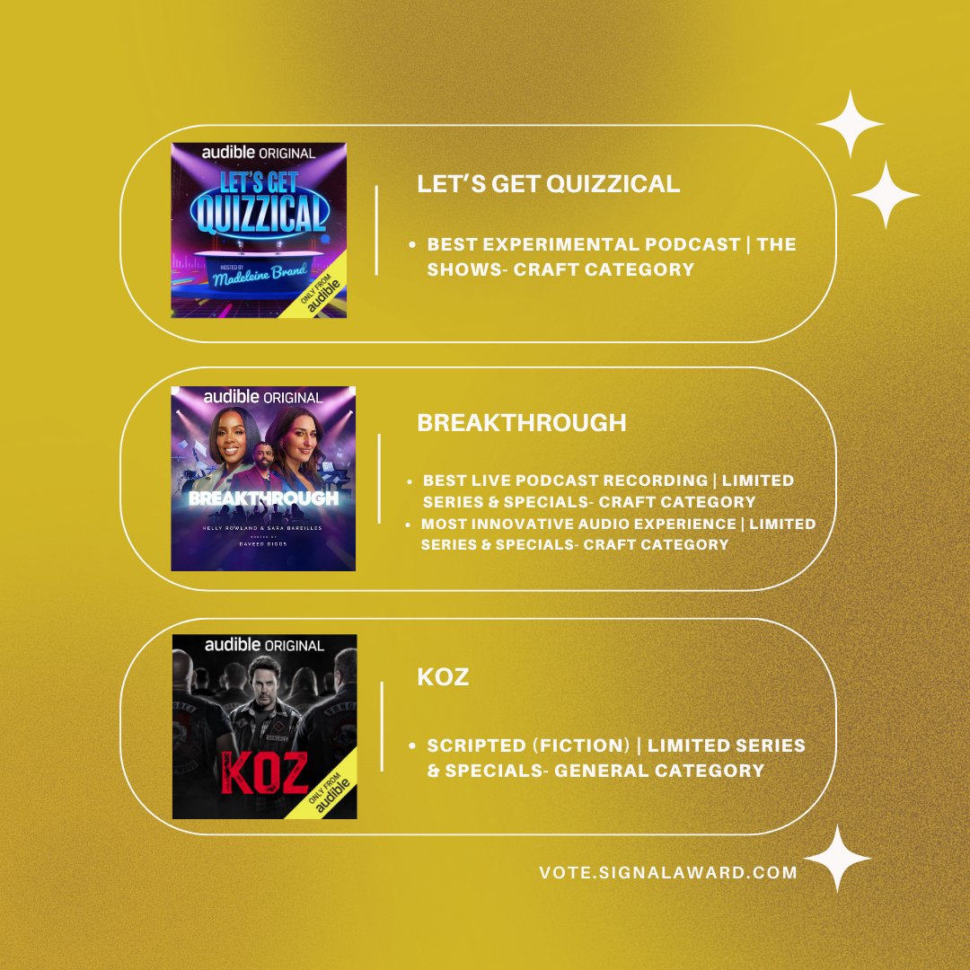 atwill's tweet photo. We’re excited to share that 6 AT WILL MEDIA shows have been nominated across 8 categories for the Signal Awards! Voting is open until Thursday, October 5th!

Click the link below to help us win!

https://t.co/XHJhYeYvtf https://t.co/r0GSNs89qC