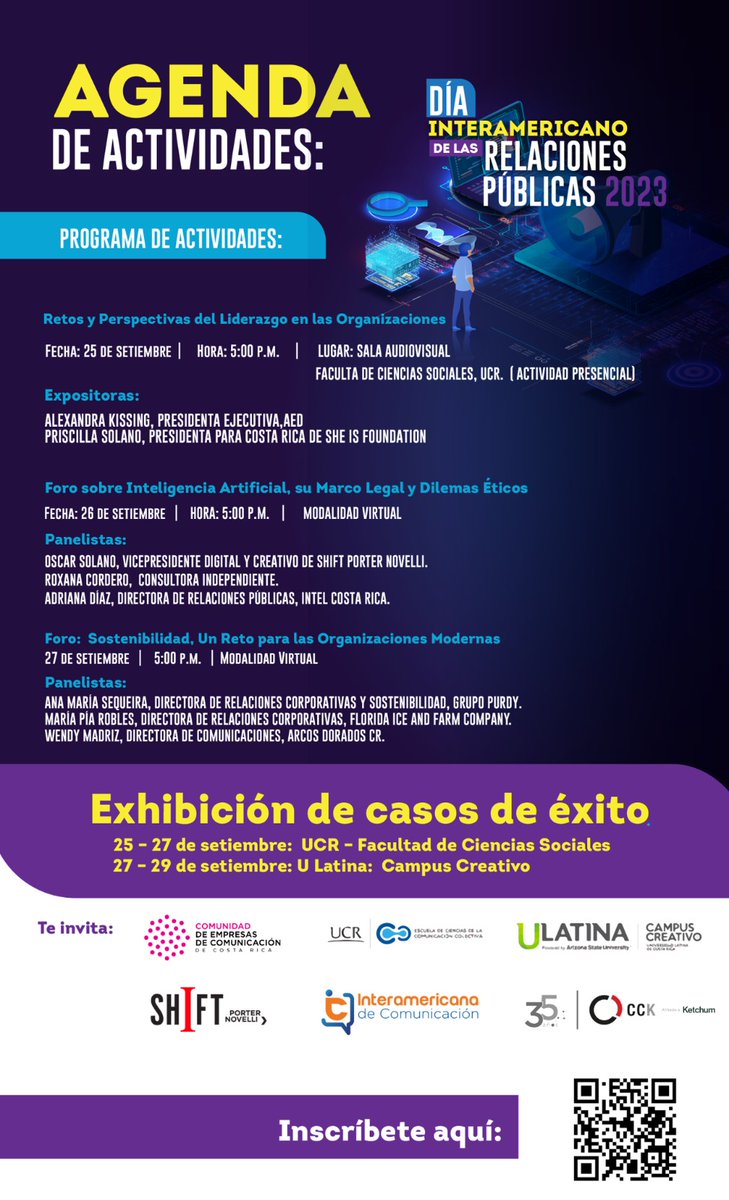 📷 Repasemos la agenda de la jornada educativa de celebración del Día Interamericano de las Relaciones Públicas 2023.  Los invitamos a que ingresen lnkd.in/eUJZdtiJ , para conocer más de la agenda de actividades y que reserven sus espacios.

¡No se lo pierdan!