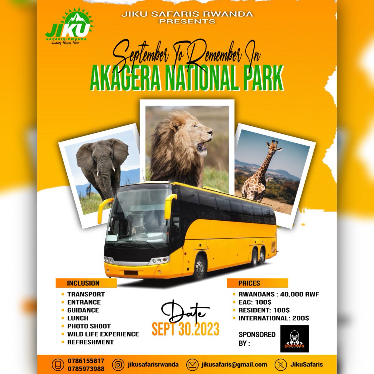JikuSafaris's tweet photo. 🚨September To Remember🚨
We are visiting Akagera National Park
Home of Big fives
Like Lions, Elephants, Buffalos, Rhinoceros &amp; Leopards.
Book your Spot Now🔖
Dates: 30th September 2023
#jikusafarisrwanda #jikutravellers #visitrwanda #journeybeginshere
@AkageraPark https://t.co/XagZyiWroA