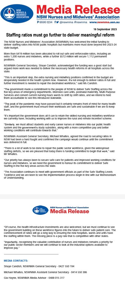 MEDIA RELEASE: Staffing ratios must go further to deliver meaningful reform