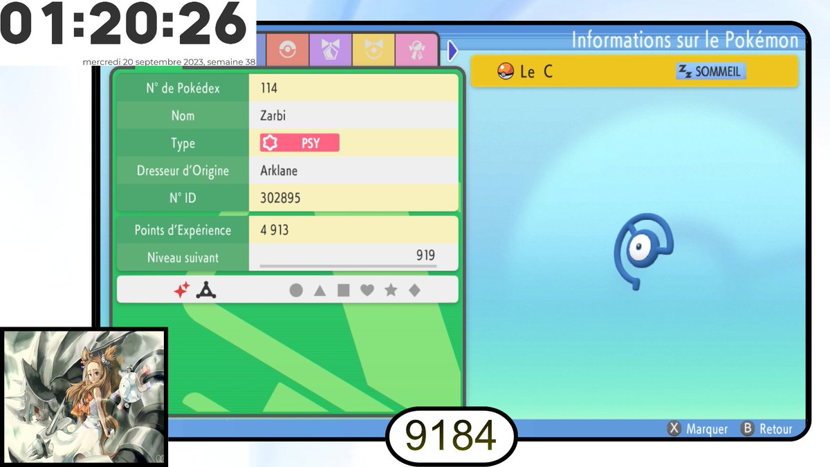 [28] Zarby "C" shiny qui tombe sur Pokémon perle scintillante en 9184 Rencontres. J'aurais préféré le "A" mais bon tant pis. Il valide mon 5éme badge pour la ligue d'Orion