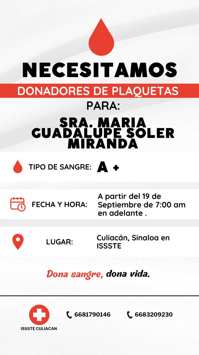 Hola, si me ayudan a compartir la imagen por favor, es para mi abuelita pero no conocemos a nadie de culiacan, quien guste apoyar con toda la confianza hábleme y le digo los requisitos, la persona que pueda donar será recompensado 🙏🏻🙏🏻🙏🏻❤️❤️❤️