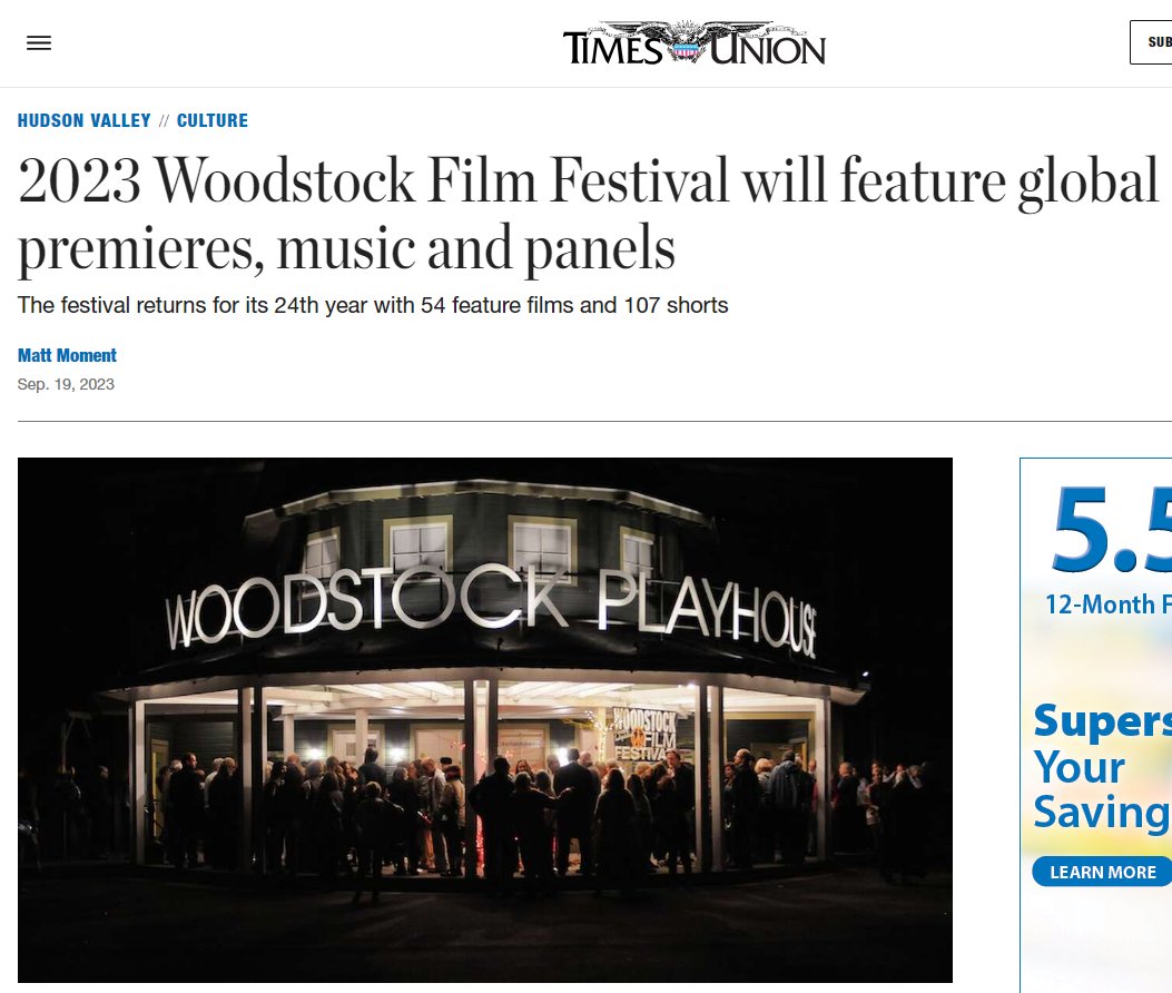 Excellent to see FINDING THE MONEY highlighted in this @timesunion piece, thanks Matt Moment! 

'2023 Woodstock Film Festival will feature global premieres, music & panels' 👉 bit.ly/48koLyk

See you in Woodstock, Sept 30th and Oct 1st!

#FindingTheMoney #WFF23 #MMT