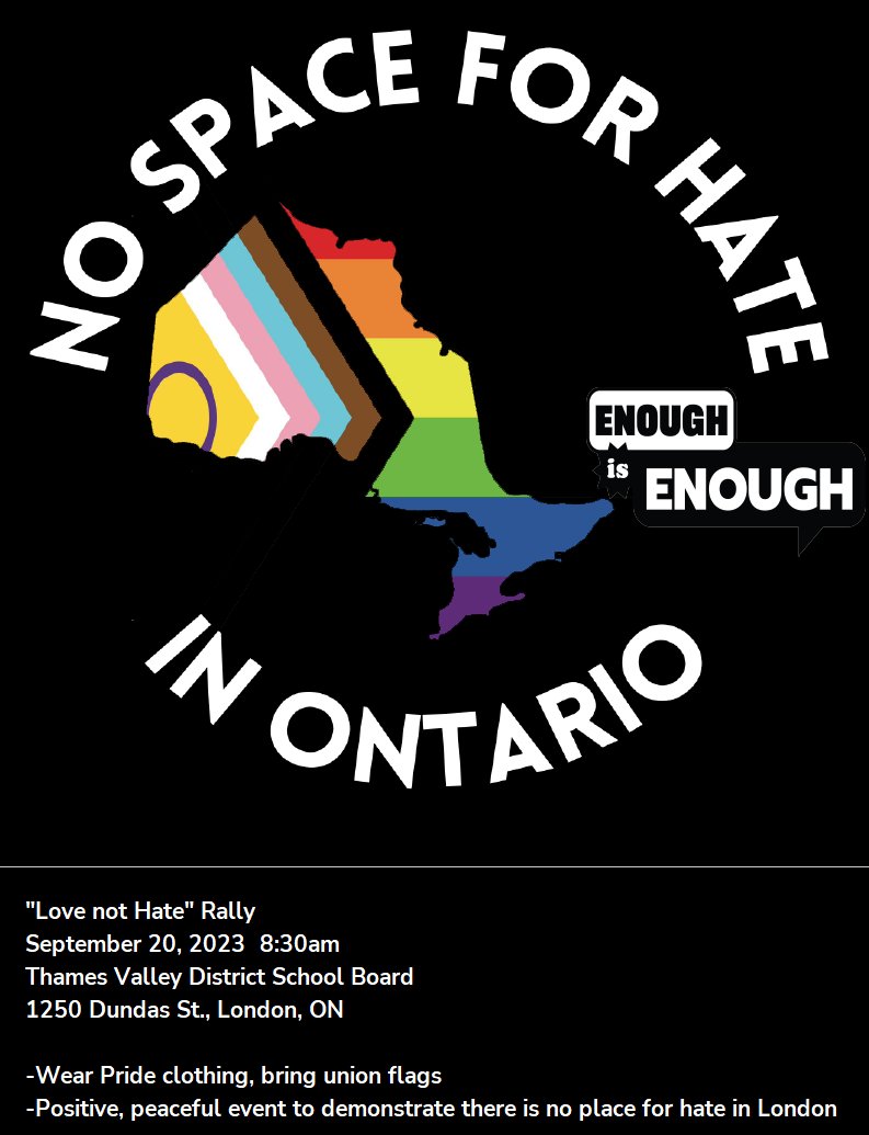 Ldn_Labour's tweet photo. In London and elsewhere, workers are uniting to protect human rights and combat disinformation #WorkersUnitedAgainstHate 

"Love not Hate" Rally: Tomorrow Sept 20 8:30am TVDSB, 1250 Dundas St., London #ldnont https://t.co/dgLOaqp22a